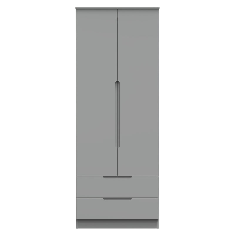 Milan Tall 2 Drawer Double Wardrobe in Dusk Grey - Ready Assembled