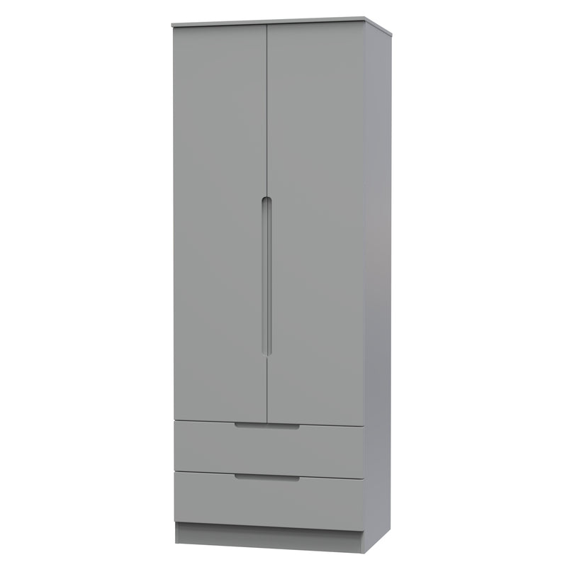 Milan Tall 2 Drawer Double Wardrobe in Dusk Grey - Ready Assembled