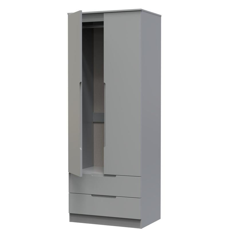 Milan Tall 2 Drawer Double Wardrobe in Dusk Grey - Ready Assembled