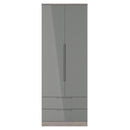 Cannes Ready Assembled 2 Door 2 Drawer Wardrobe in Grey Gloss & Grey Oak