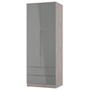Cannes Ready Assembled 2 Door 2 Drawer Wardrobe in Grey Gloss & Grey Oak