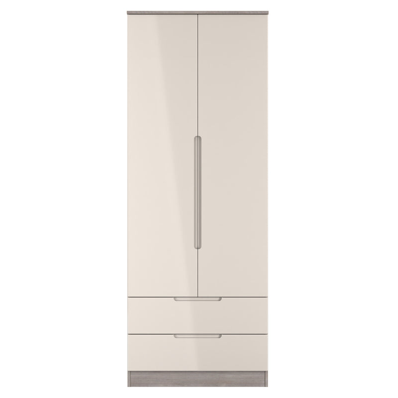 Cannes Ready Assembled 2 Door 2 Drawer Wardrobe in Kashmir Gloss & Grey Oak