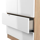 Milan Tall 2 Drawer Double Wardrobe in White Gloss & Bardolino Oak - Ready Assembled
