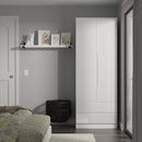 Milan Tall 2 Drawer Double Wardrobe in White Gloss & White - Ready Assembled