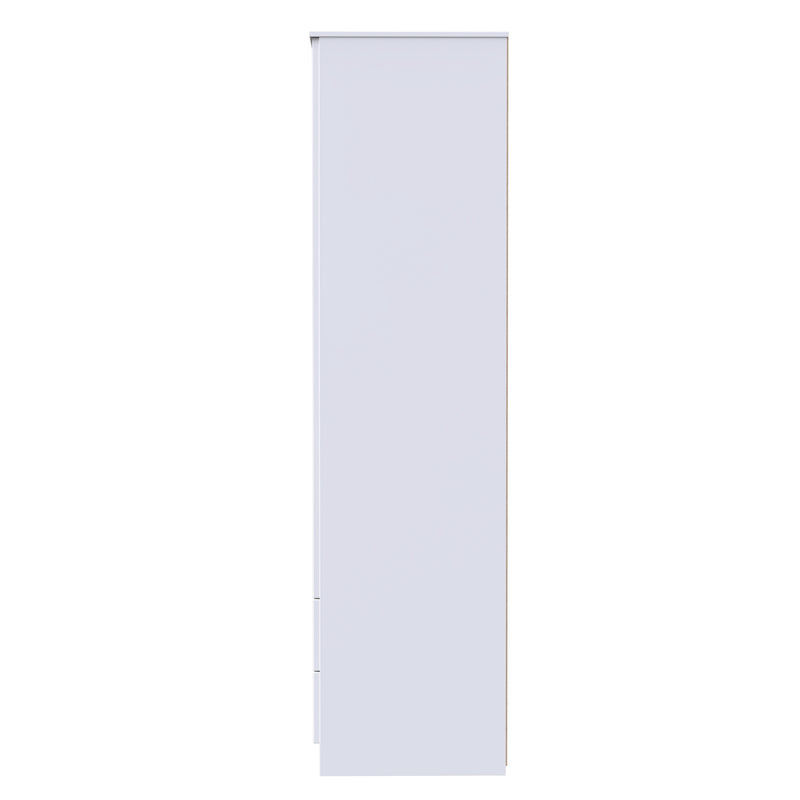Milan Tall 2 Drawer Double Wardrobe in White Gloss & White - Ready Assembled