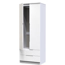 Milan Tall 2 Drawer Double Wardrobe in White Gloss & White - Ready Assembled