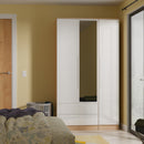 Milan Tall 2 Drawer Tiple Mirror Wardrobe in White Gloss & Bardolino Oak - Ready Assembled