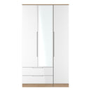Milan Tall 2 Drawer Tiple Mirror Wardrobe in White Gloss & Bardolino Oak - Ready Assembled