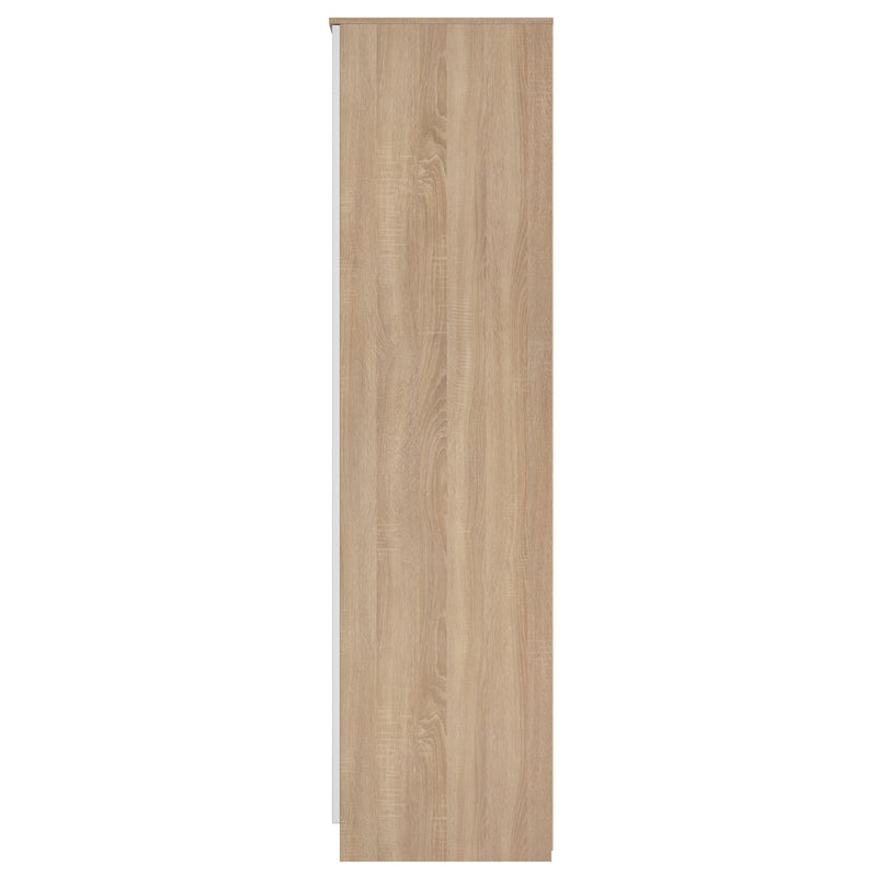 Milan Tall 2 Drawer Tiple Mirror Wardrobe in White Gloss & Bardolino Oak - Ready Assembled