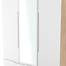 Milan Tall 2 Drawer Tiple Mirror Wardrobe in White Gloss & Bardolino Oak - Ready Assembled