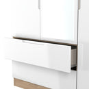 Milan Tall 2 Drawer Tiple Mirror Wardrobe in White Gloss & Bardolino Oak - Ready Assembled