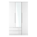 Milan Tall 2 Drawer Tiple Mirror Wardrobe in White Gloss & White - Ready Assembled