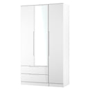 Milan Tall 2 Drawer Tiple Mirror Wardrobe in White Gloss & White - Ready Assembled