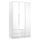 Milan Tall 2 Drawer Tiple Mirror Wardrobe in White Gloss & White - Ready Assembled