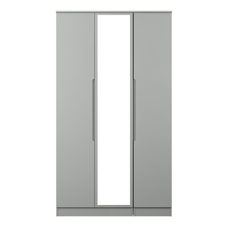 Milan Tall Triple Mirror Wardrobe in Dusk Grey - Ready Assembled