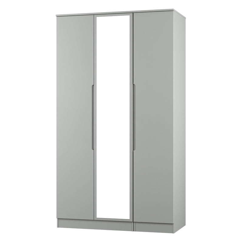 Milan Tall Triple Mirror Wardrobe in Dusk Grey - Ready Assembled