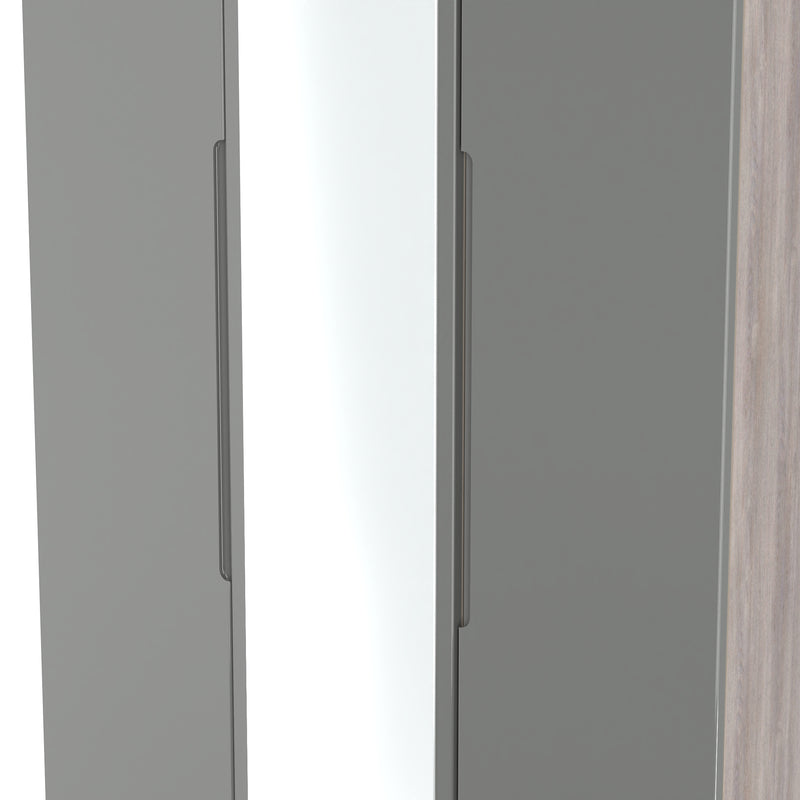 Cannes Ready Assembled Tall Triple Mirror Wardrobe in Grey Gloss & Grey Oak