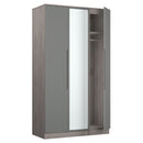 Cannes Ready Assembled Tall Triple Mirror Wardrobe in Grey Gloss & Grey Oak