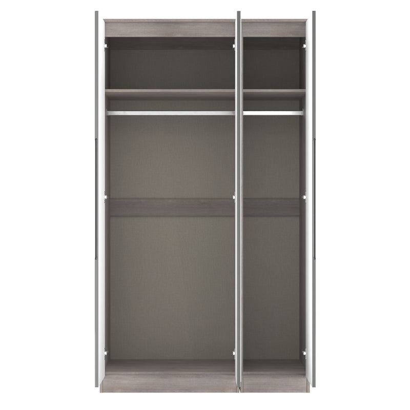 Cannes Ready Assembled Tall Triple Mirror Wardrobe in Grey Gloss & Grey Oak