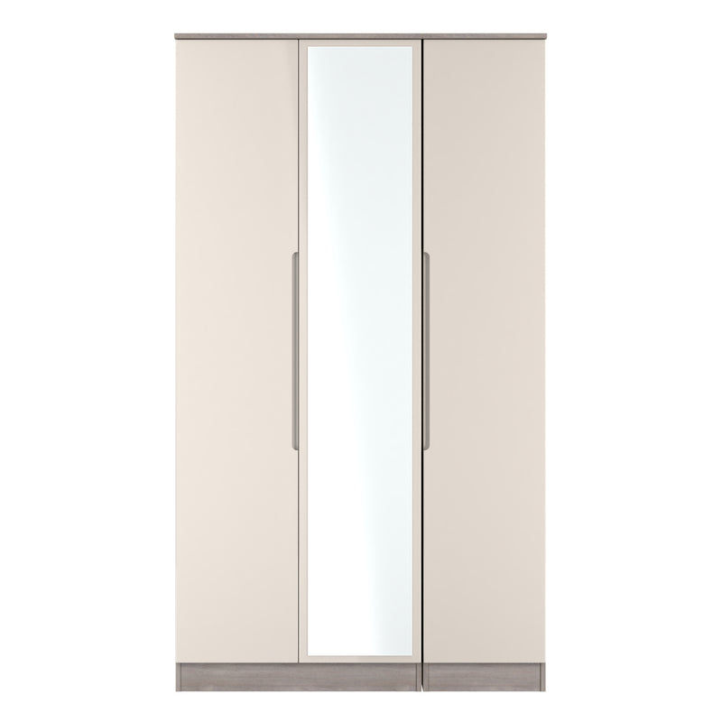 Cannes Ready Assembled Tall Triple Mirror Wardrobe in Kashmir Gloss & Grey Oak