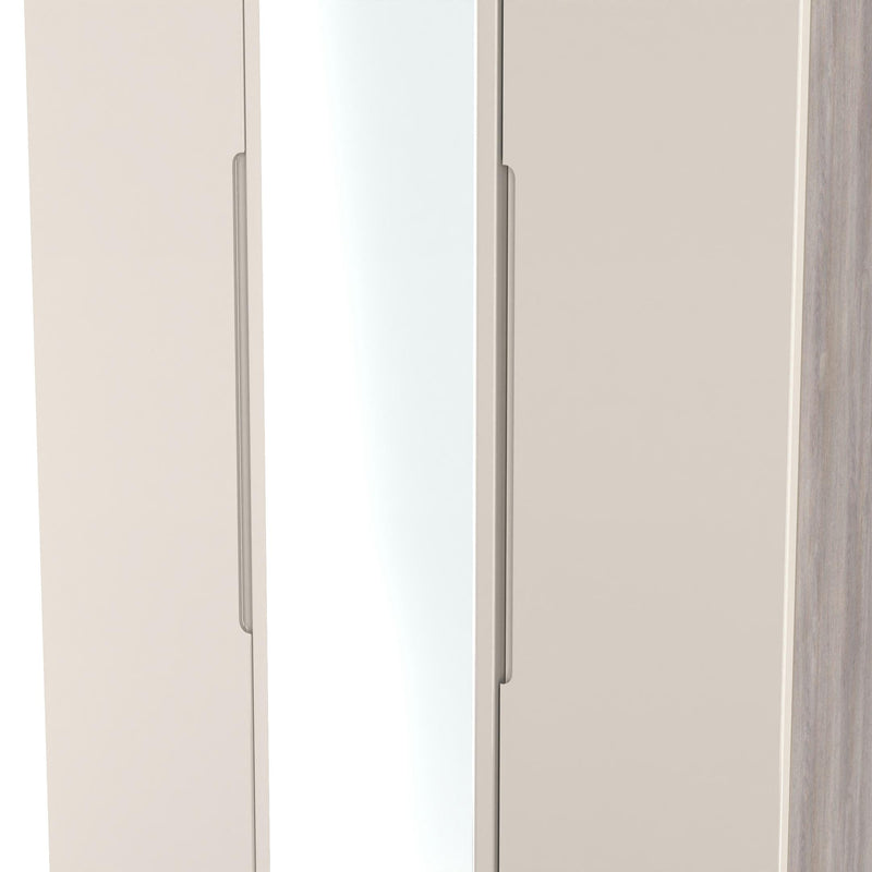 Cannes Ready Assembled Tall Triple Mirror Wardrobe in Kashmir Gloss & Grey Oak