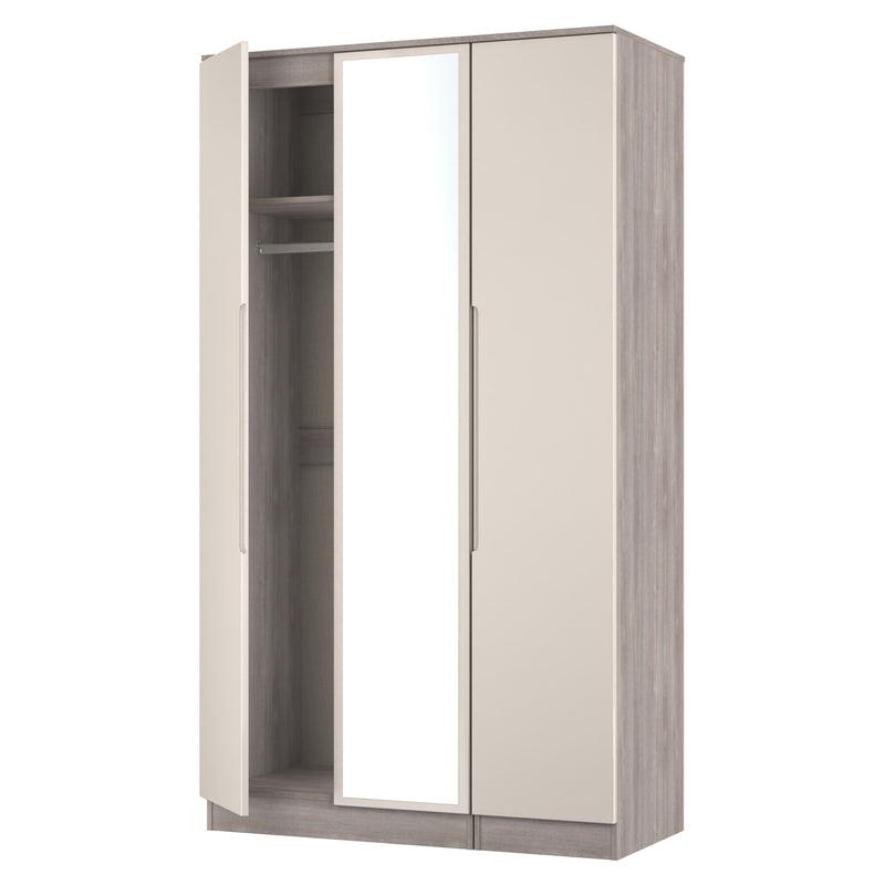 Cannes Ready Assembled Tall Triple Mirror Wardrobe in Kashmir Gloss & Grey Oak
