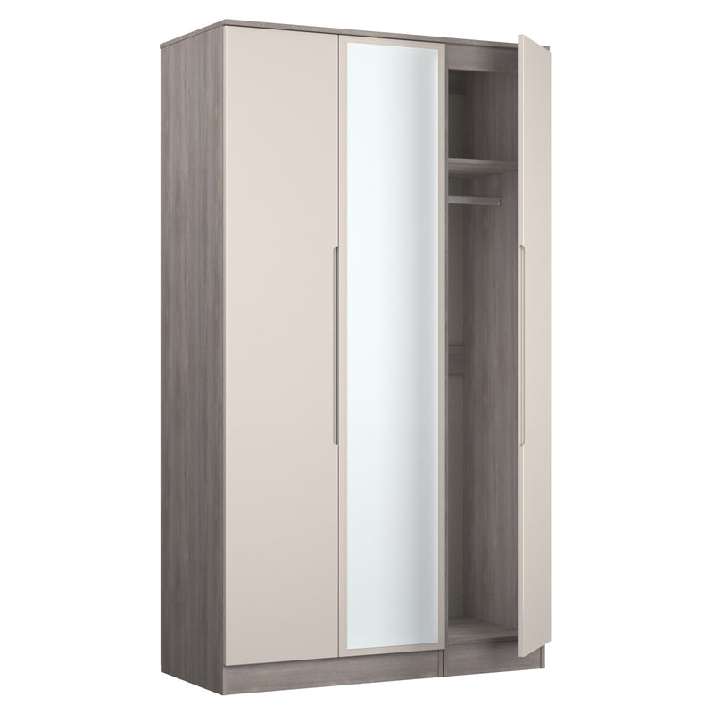 Cannes Ready Assembled Tall Triple Mirror Wardrobe in Kashmir Gloss & Grey Oak