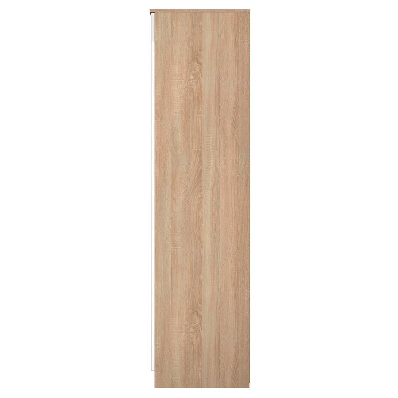 Milan Tall Triple Mirror Wardrobe in White Gloss & Bardolino Oak - Ready Assembled
