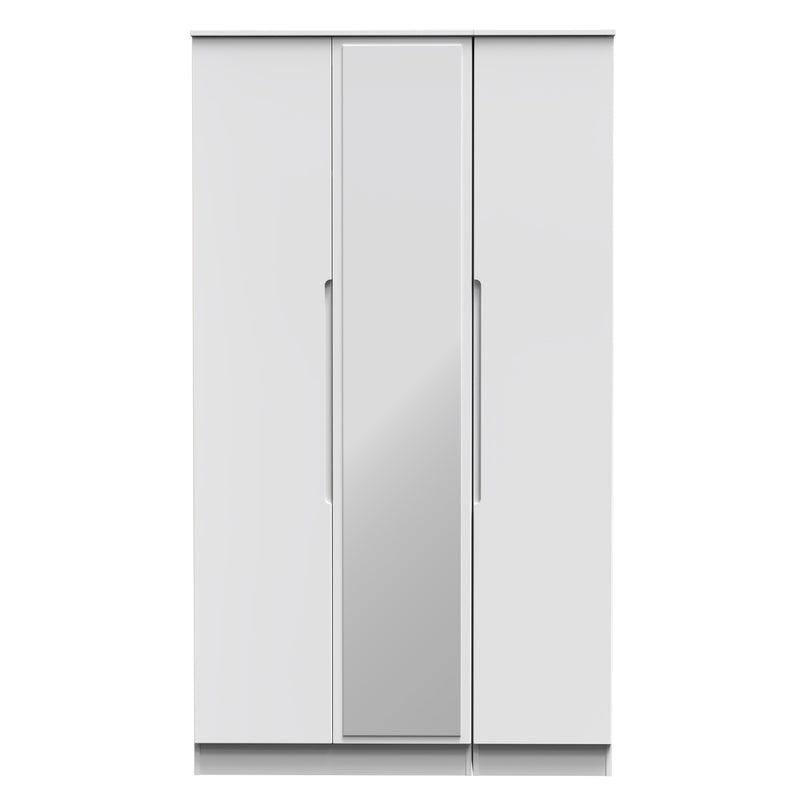 Milan Tall Triple Mirror Wardrobe in White Gloss & White - Ready Assembled