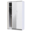 Milan Tall Triple Mirror Wardrobe in White Gloss & White - Ready Assembled