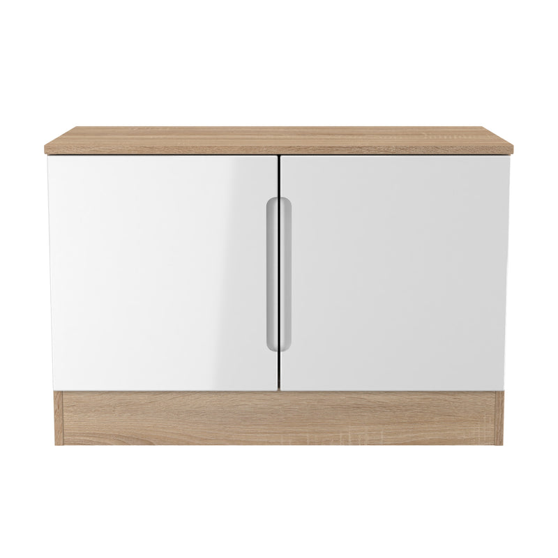 Milan Compact 2 Door TV & Media Unit in White Gloss & Bardolino Oak - Ready Assembled
