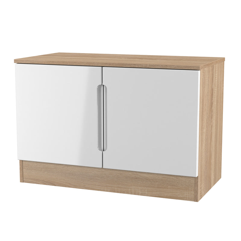 Milan Compact 2 Door TV & Media Unit in White Gloss & Bardolino Oak - Ready Assembled