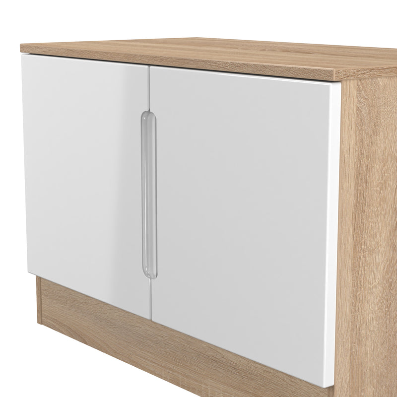 Milan Compact 2 Door TV & Media Unit in White Gloss & Bardolino Oak - Ready Assembled