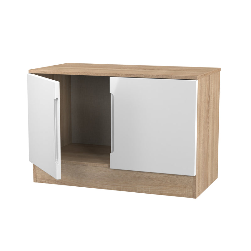 Milan Compact 2 Door TV & Media Unit in White Gloss & Bardolino Oak - Ready Assembled