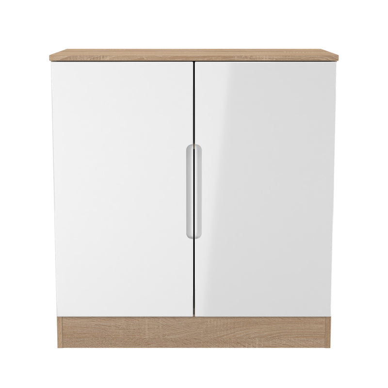Milan 2 Door Cabinet in White Gloss & Bardolino Oak - Ready Assembled