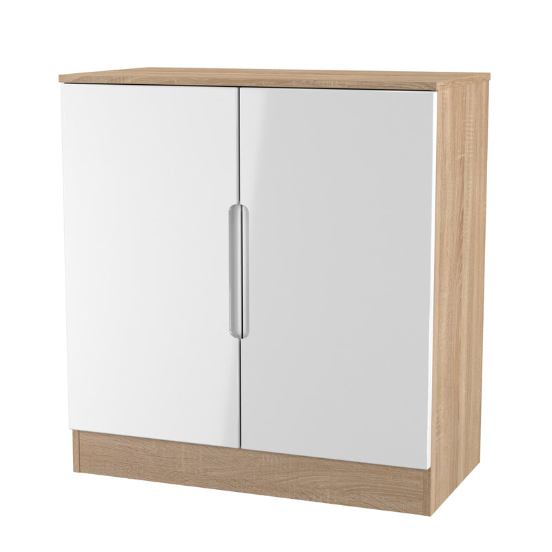 Milan 2 Door Cabinet in White Gloss & Bardolino Oak - Ready Assembled