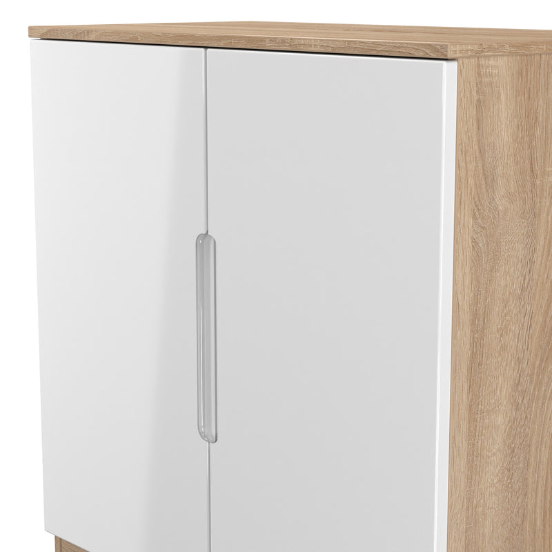 Milan 2 Door Cabinet in White Gloss & Bardolino Oak - Ready Assembled