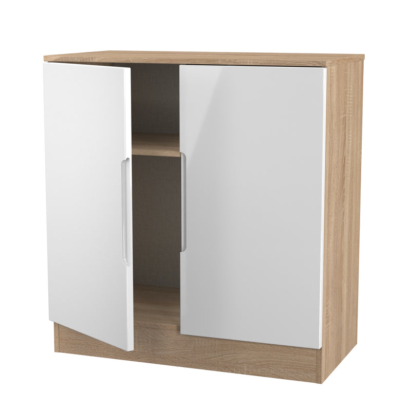 Milan 2 Door Cabinet in White Gloss & Bardolino Oak - Ready Assembled