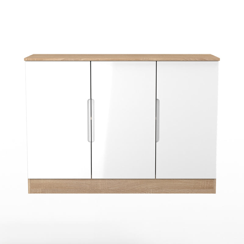 Milan 3 Door Sideboard in White Gloss & Bardolino Oak - Ready Assembled