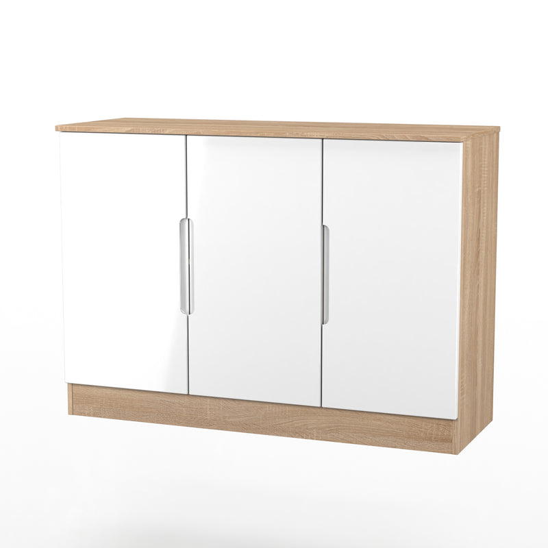Milan 3 Door Sideboard in White Gloss & Bardolino Oak - Ready Assembled