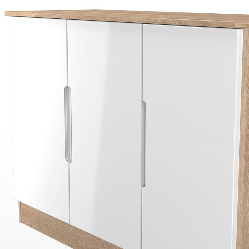 Milan 3 Door Sideboard in White Gloss & Bardolino Oak - Ready Assembled