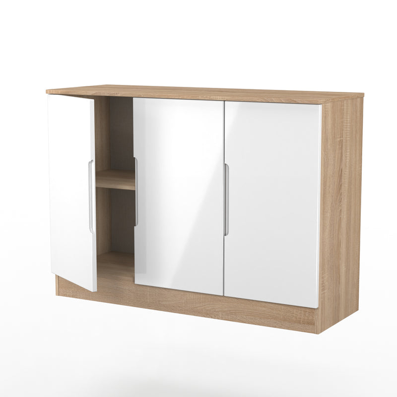 Milan 3 Door Sideboard in White Gloss & Bardolino Oak - Ready Assembled