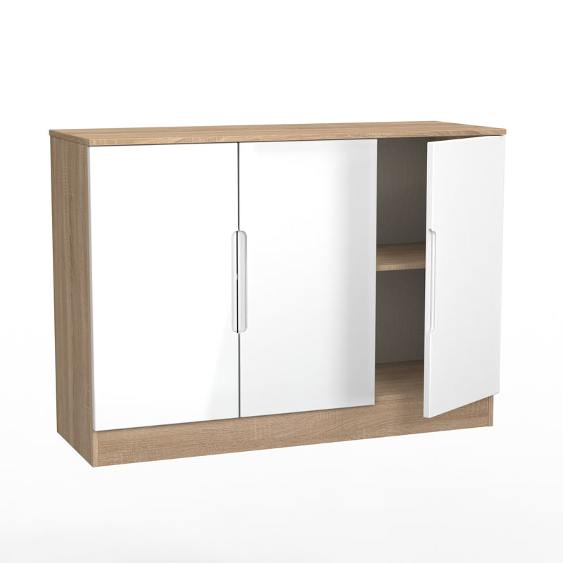 Milan 3 Door Sideboard in White Gloss & Bardolino Oak - Ready Assembled