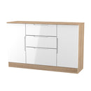 Milan 2 Door 3 Drawer Sideboard in White Gloss & Bardolino Oak - Ready Assembled
