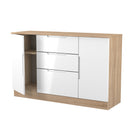 Milan 2 Door 3 Drawer Sideboard in White Gloss & Bardolino Oak - Ready Assembled