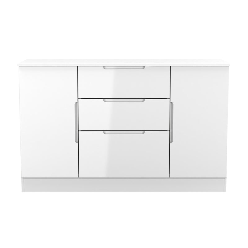 Milan 2 Door 3 Drawer Sideboard in White Gloss & White Matt - Ready Assembled