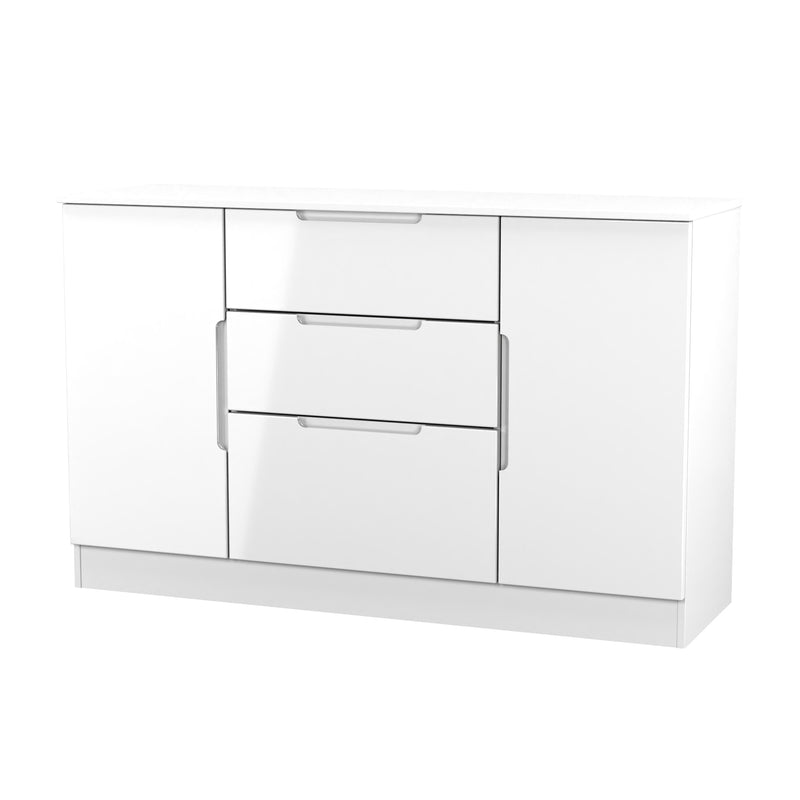 Milan 2 Door 3 Drawer Sideboard in White Gloss & White Matt - Ready Assembled