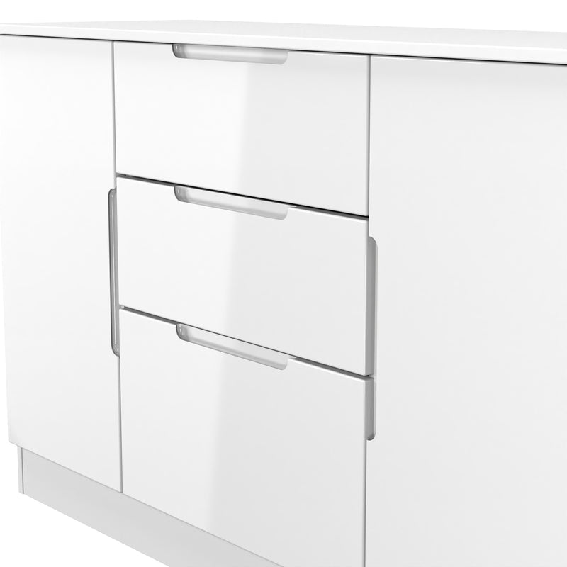 Milan 2 Door 3 Drawer Sideboard in White Gloss & White Matt - Ready Assembled