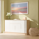 Milan 4 Door 1 Drawer Wide Unit in White Gloss & Bardolino Oak - Ready Assembled