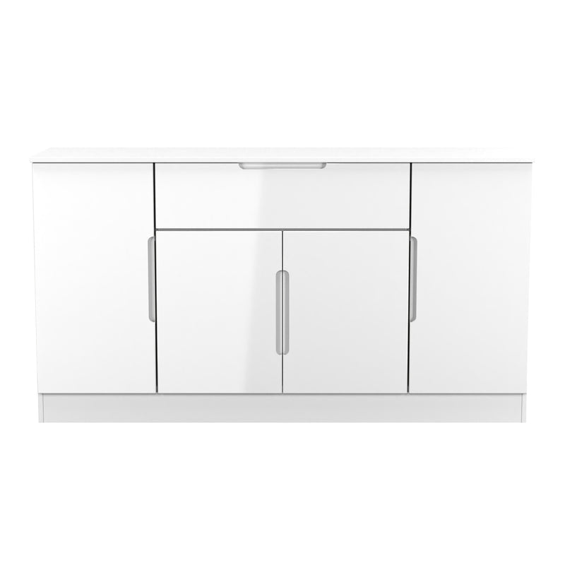Milan 4 Door 1 Drawer Wide Unit in White Gloss & White Matt - Ready Assembled